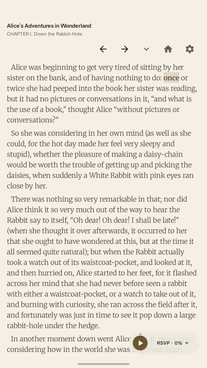 Kairo reader in the warm linen theme